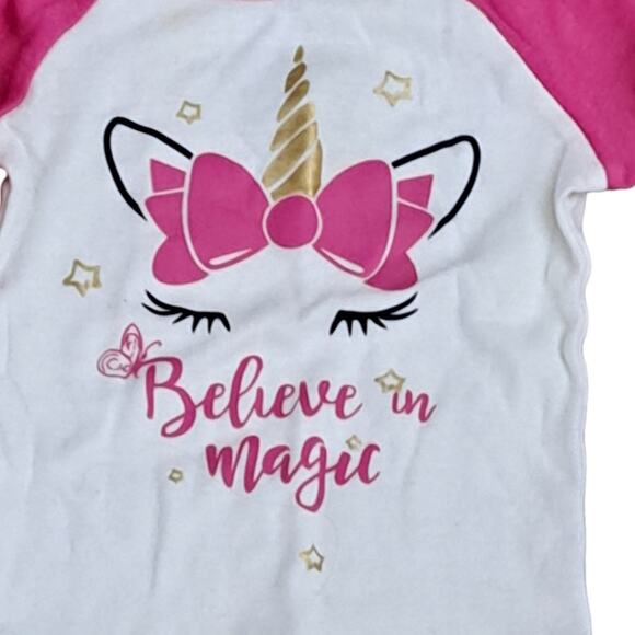 2 FOR $5 SALE Girl's Pink And White Unicorn And Stars Pajama Set Size 12 Months - Picture 3 of 9